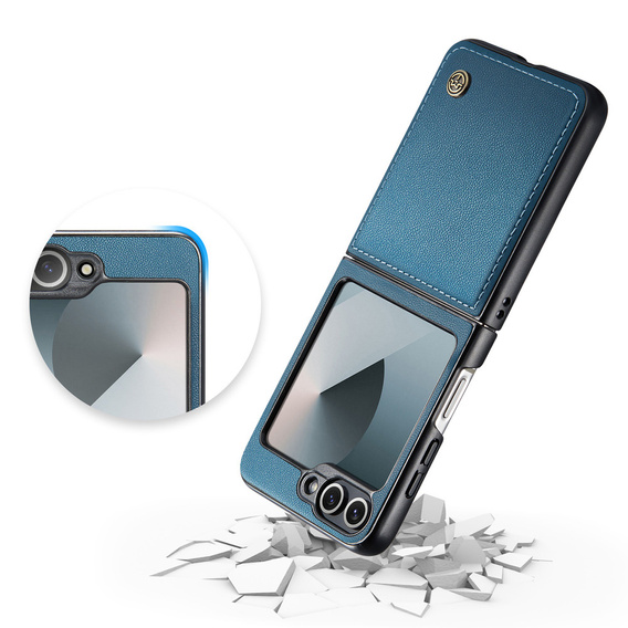 Etui do Samsung Galaxy Z Flip7, CASEME Litchi Leather, niebieskie