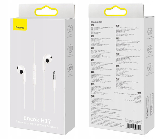 Baseus Encok H17 – słuchawki douszne z mikrofonem mini jack 3,5 mm białe