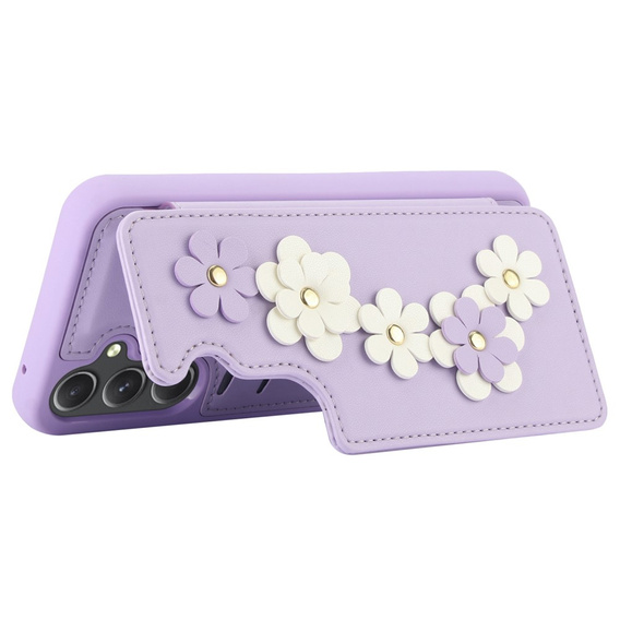 Etui do Samsung Galaxy A55 5G, Leather Flower Card Slot, fioletowe