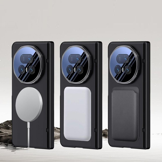 Etui do Honor Magic V5 5G, z podstawką i wbudowanym szkłem, czarne