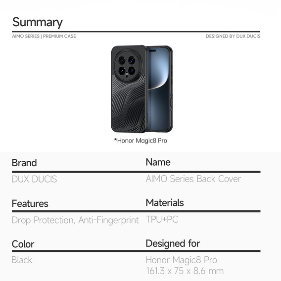 Etui DuxDucis do Honor Magic 8 Pro, Aimo case, czarne