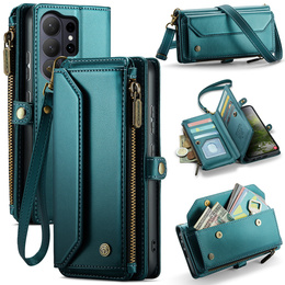 Etui CASEME do Samsung Galaxy S26 Ultra, RFID Leather Wallet, z paskiem na ramię, zielone
