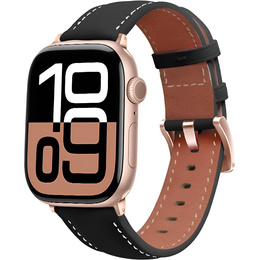 Skórzany Pasek z Klamrą Rose Gold do Apple Watch 1/2/3/4/5/6/7/8/9/10/11/SE 38/40/41/42mm – Czarny