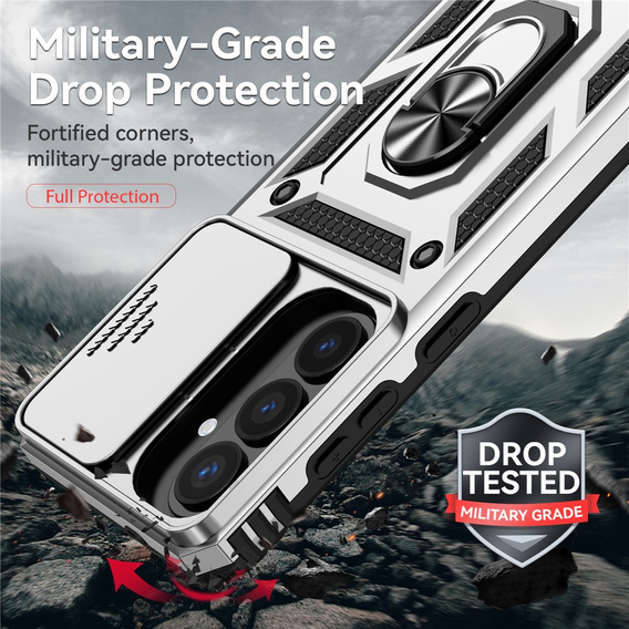 Etui pancerne do Samsung Galaxy S26 Plus, CamShield Slide, srebrne