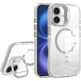 Etui do iPhone 17, do MagSafe, z podstawką, przezroczyste z szarymi akcentami