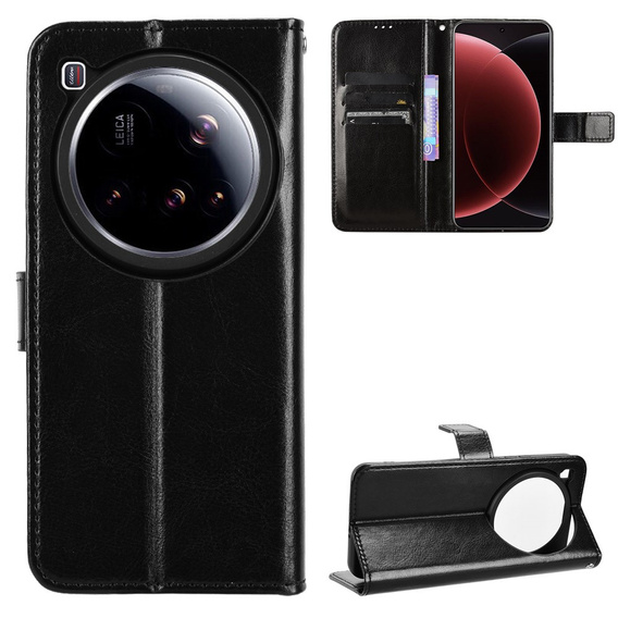 Etui z klapką do Xiaomi 15 Ultra, Crazy Horse Wallet, czarne