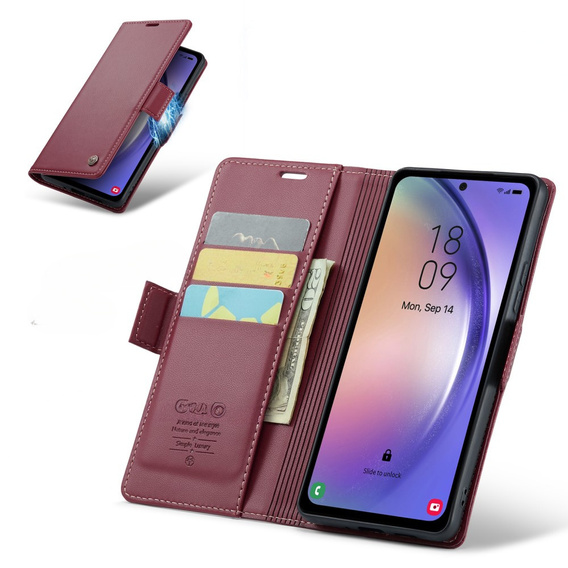 Etui z klapką CASEME do Samsung Galaxy A54 5G, Litchi Wallet, czerwone