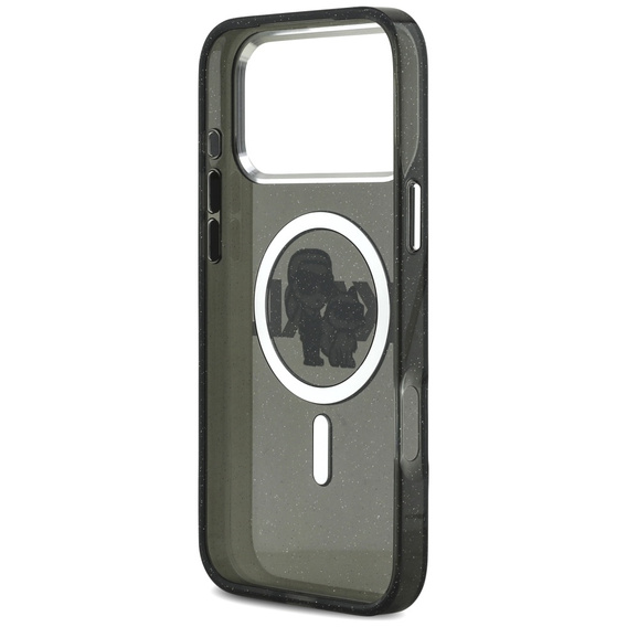Etui Karl Lagerfeld do iPhone 17 Pro Max, IML Glitter Karl & Choupette Sketch Logo MagSafe, przezroczyste