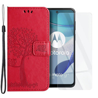 Zestaw Etui z klapką do Motorola Moto G53 / G23 / G13, Drzewo, czerwone + szkło