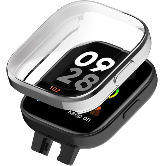 2w1 Etui Silikonowe z Osłoną na Ekran do Xiaomi Redmi Watch 3, Srebrne