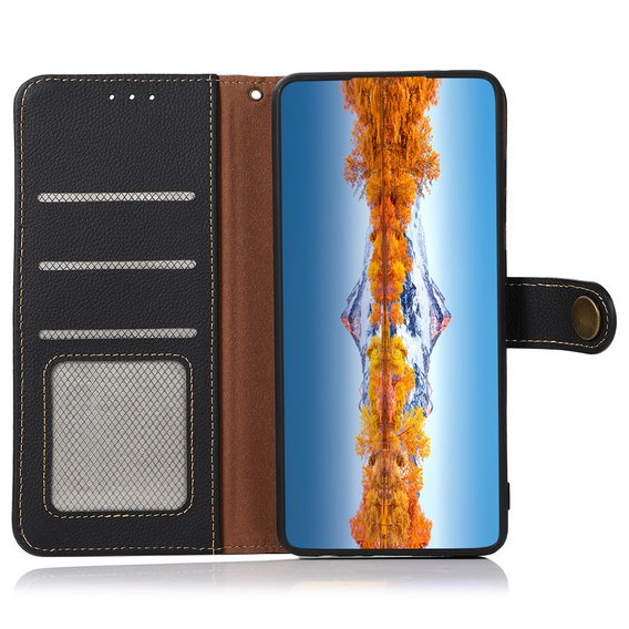 Skórzane Etui KHAZNEH RFID do Xiaomi Redmi Note 13 Pro 5G, Litchi Texture, czarne