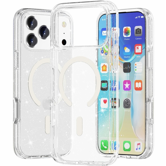 Etui do iPhone 17 Pro Max, do MagSafe, brokatowe, przezroczyste
