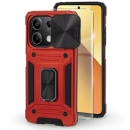 Etui pancerne do Xiaomi Redmi Note 13 5G, CamShield Slide, czerwone + Szkło Hartowane 9H