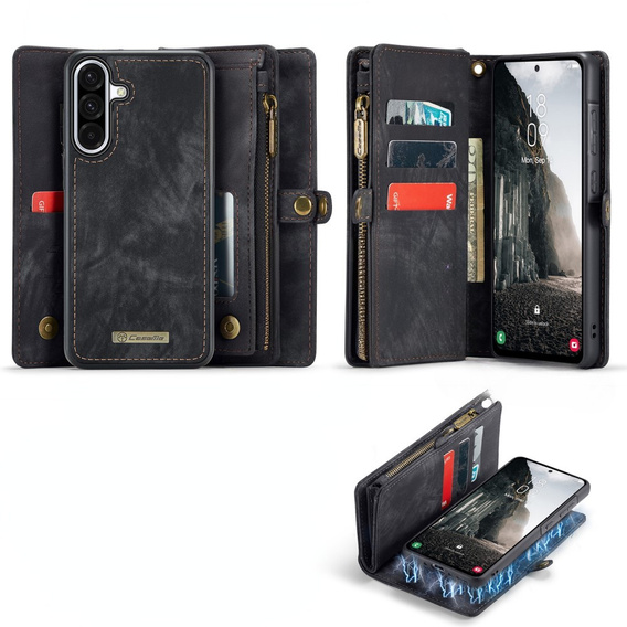 Etui CASEME do Samsung Galaxy A56 5G, Retro Leather Wallet, z paskiem, czarne