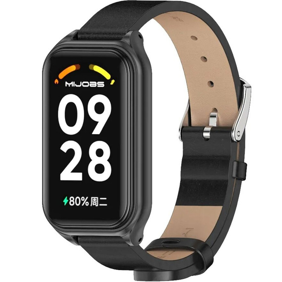 Pasek Skórzany do Xiaomi Redmi Smart Band 2 / Xiaomi Smart Mi Band 8 Active, Czarny