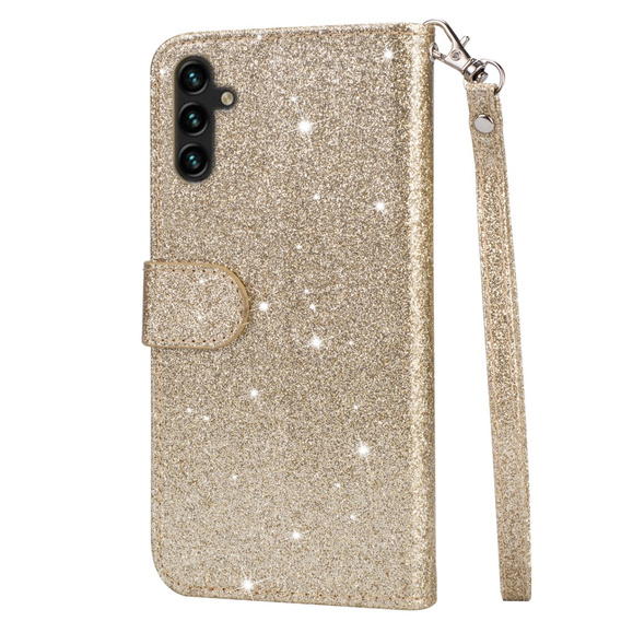 Etui z klapką do Samsung Galaxy A56 5G, Wallet Zipper Pocket Glittery, złote