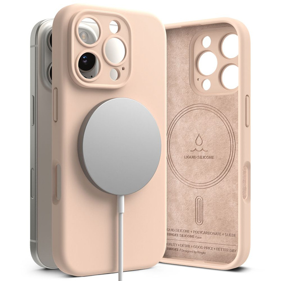 Etui Ringke do iPhone 16 Pro, Silicone MagSafe, różowe + Szkło Hartowane 9H