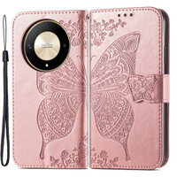 Etui z klapką do Honor Magic 6 Lite 5G, Butterfly, różowe rose gold