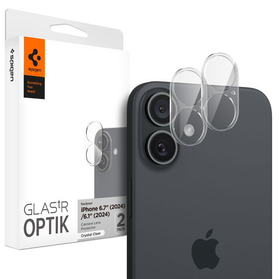 2x Spigen OPTIK.TR, Szkło Hartowane na Aparat do iPhone 16 / 16 Plus, Crystal Clear