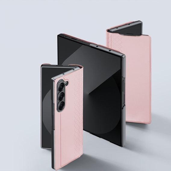 Etui Dux Ducis Bril Series do Samsung Galaxy Z Fold7 5G – różowe, skórzane, z funkcją podstawki