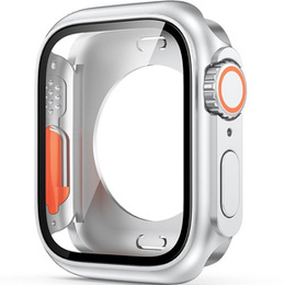 2w1 Pełne Etui + Szkło Hartowane do Apple Watch 7/8/9 45MM, Srebrne/Pomarańczowe