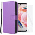 Zestaw Etui do Xiaomi Redmi Note 12 4G, portfel z klapką, Smart Magnet, Fioletowe + Szkło 9H