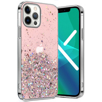 Zestaw Etui Brokat do iPhone 13 Pro, Różowe + Szkło