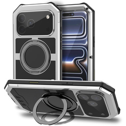 Etui pancerne do iPhone 17 Pro Max, R-JUST, do MagSafe, z podstawką, srebrne