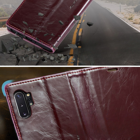 Etui z klapką CASEME do Samsung Galaxy Note 10 Plus, Waxy Textured, czerwone