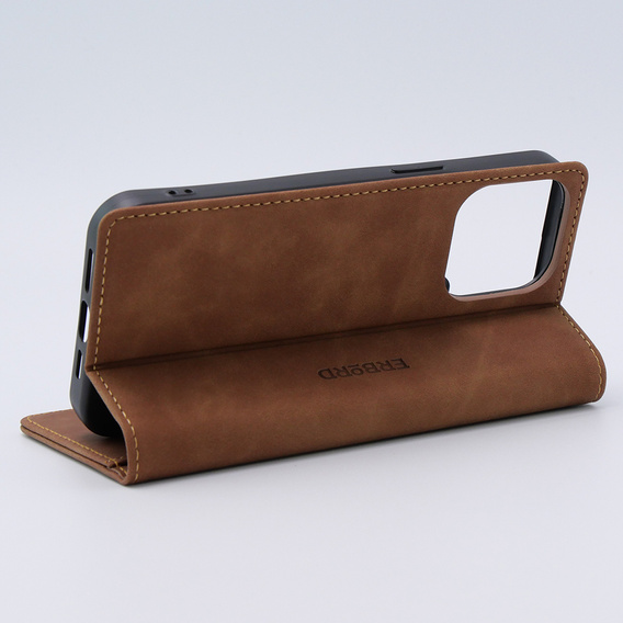 Etui do iPhone 15 Pro, ERBORD Vintage portfel z klapką, brązowe