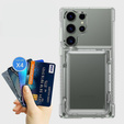 Przezroczyste etui do Samsung Galaxy S25 Ultra – PC + TPU, z kieszonką na kartę i funkcją podstawki