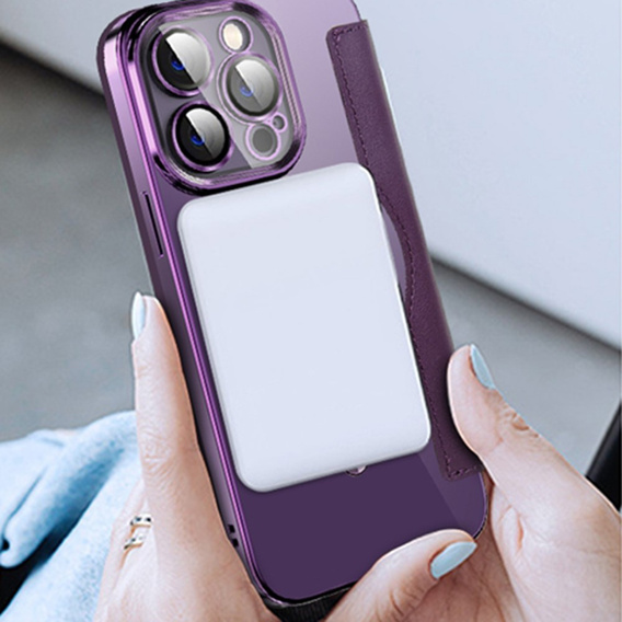 Etui z klapką do iPhone 13 Pro, RFID Wallet MagSafe z ochroną aparatu, fioletowe