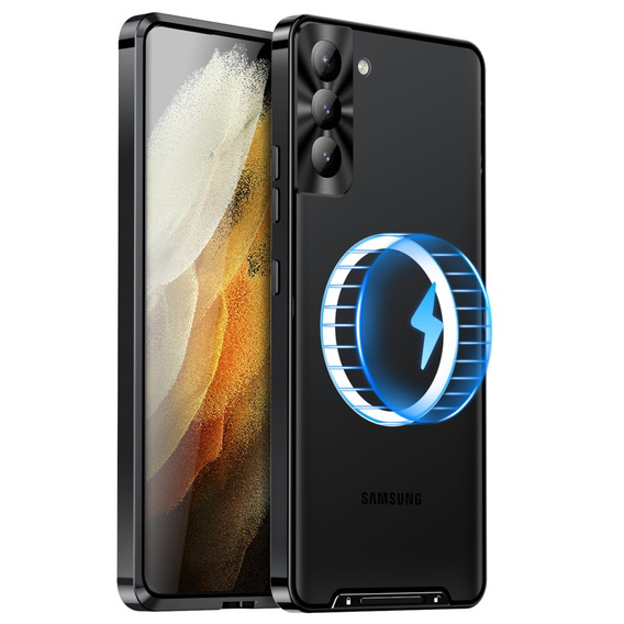 Etui z ochroną aparatu do Samsung Galaxy S21 FE 5G, CamShield MagSafe, przezroczyste / czarne