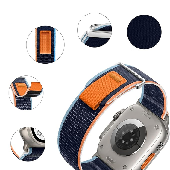 Pasek Nylonowy do Apple Watch 1/2/3/4/5/6/7/8/9/10/11/SE Ultra 1/2/3 42/44/45/46/49mm, Granatowy/Pomarańczowy
