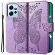 Zestaw Etui z klapką do Xiaomi Redmi Note 12 4G, Motyl, Fioletowe + szkło