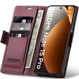 Etui do Xiaomi Redmi Note 15 Pro 4G, ERBORD Glossy Litchi, portfel z klapką, czerwone