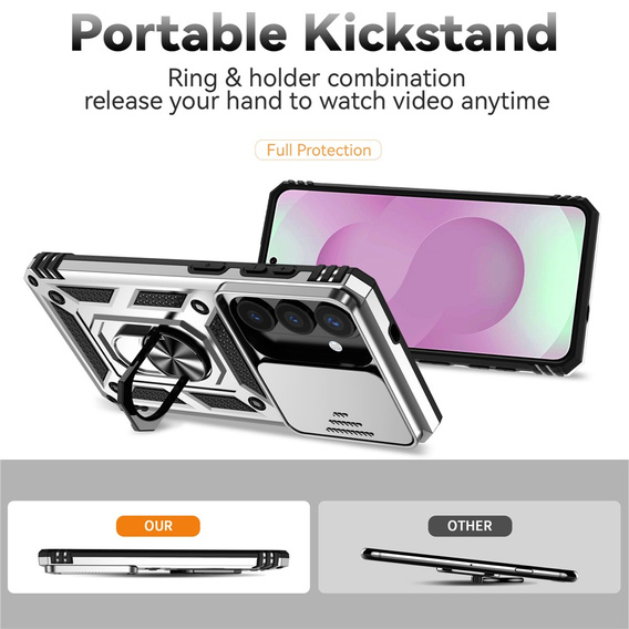 Etui pancerne do Samsung Galaxy S26, CamShield Slide, srebrne