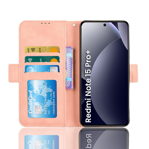 Etui z klapką do Xiaomi Redmi Note 15 Pro Plus 5G / Poco M8 Pro 5G, Card Slot, różowe