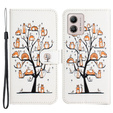 Etui z klapką do Motorola Moto G53 5G / G23 / G13, Wallet, Cats & Tree białe