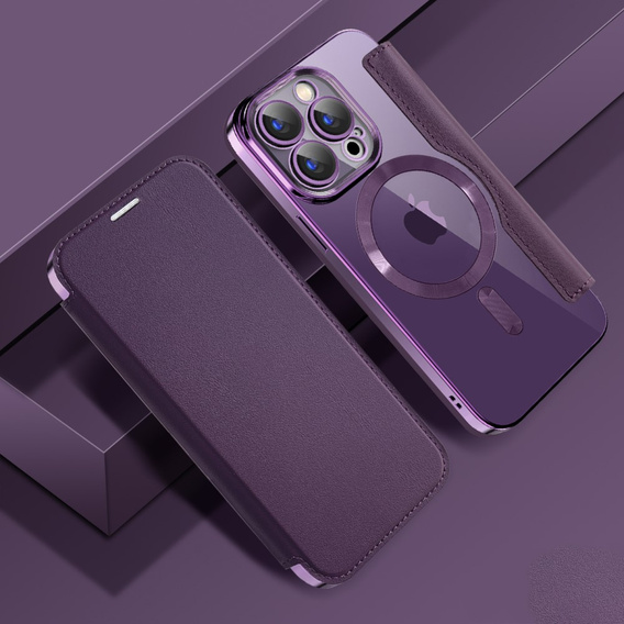 Etui z klapką do iPhone 15 Pro Max, RFID Wallet MagSafe z ochroną aparatu, fioletowe