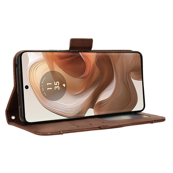 Etui z klapką do Motorola Edge 50 Ultra, Card Slot, brązowe