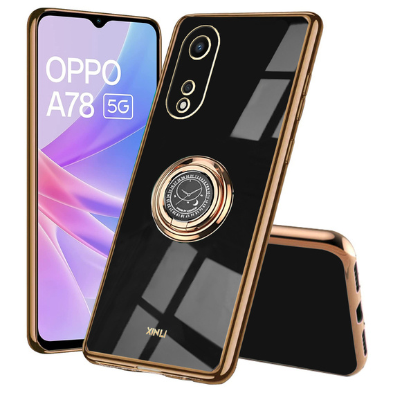 Zestaw Etui do Oppo A78 5G, Electro Ring, Czarne + szkło