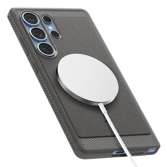 Etui Spigen do Samsung Galaxy S25 Ultra, Rugged Armor, szare + Szkło Hartowane 9H