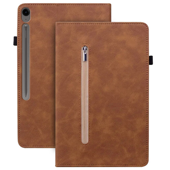 Etui do Samsung Galaxy Tab S10 Lite / S10 FE / S9 FE, Wallet Pen Slot, brązowy