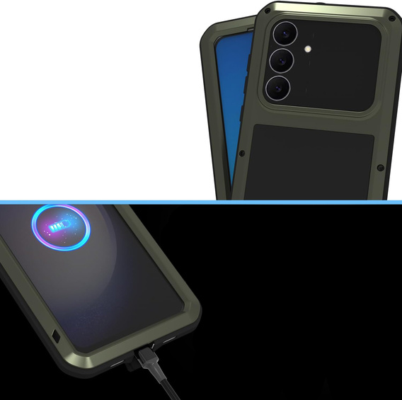 Etui Love Mei do Samsung Galaxy S25 FE, pancerne ze szkłem, zielone