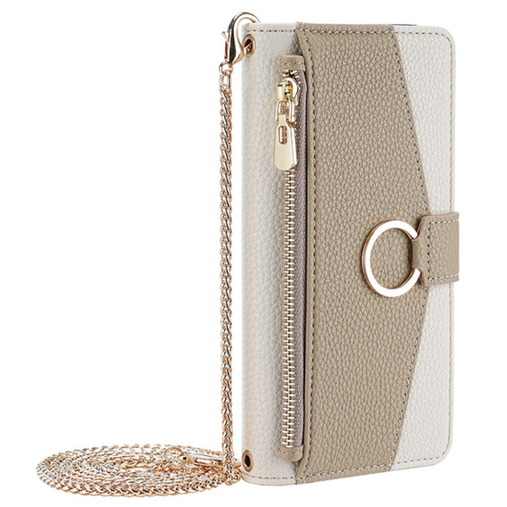 Etui z klapką do Samsung Galaxy M15 5G, Wallet Zipper Pocket, z lusterkiem, białe