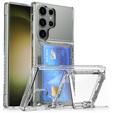 Przezroczyste etui do Samsung Galaxy S25 Ultra – PC + TPU, z kieszonką na kartę i funkcją podstawki