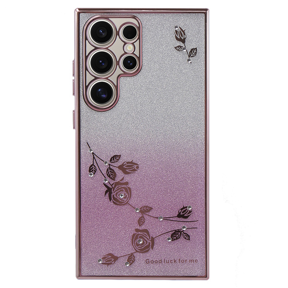 Etui do Samsung Galaxy S24 Ultra, Glitter Flower, różowe rose gold