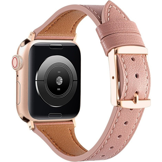 Pasek Skórzany do Apple Watch 1/2/3/4/5/6/7/8/9/10/11/SE Ultra 1/2/3 42/44/45/46/49mm, Ciemnoróżowy