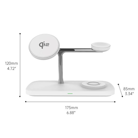 Ładowarka indukcyjna Qi2 3w1 15W do iPhone/ Apple Watch / Airpods / Galaxy / Galaxy Watch/ Galaxy Buds, biała